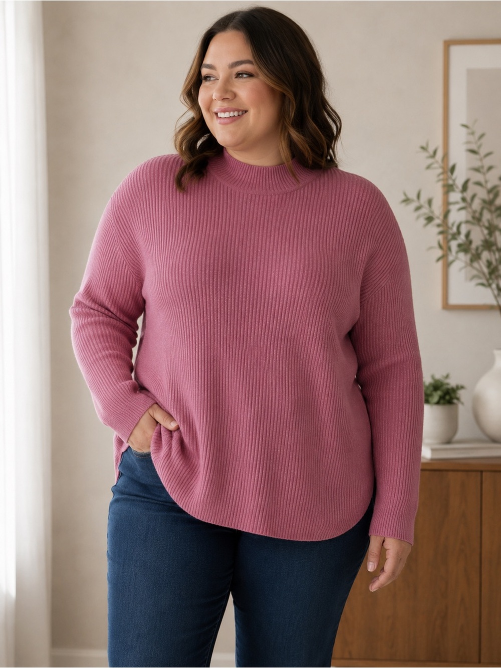 Penningtons Pink and Silver Crew Neck Sweater Women’s 1X Stretch Lightweight